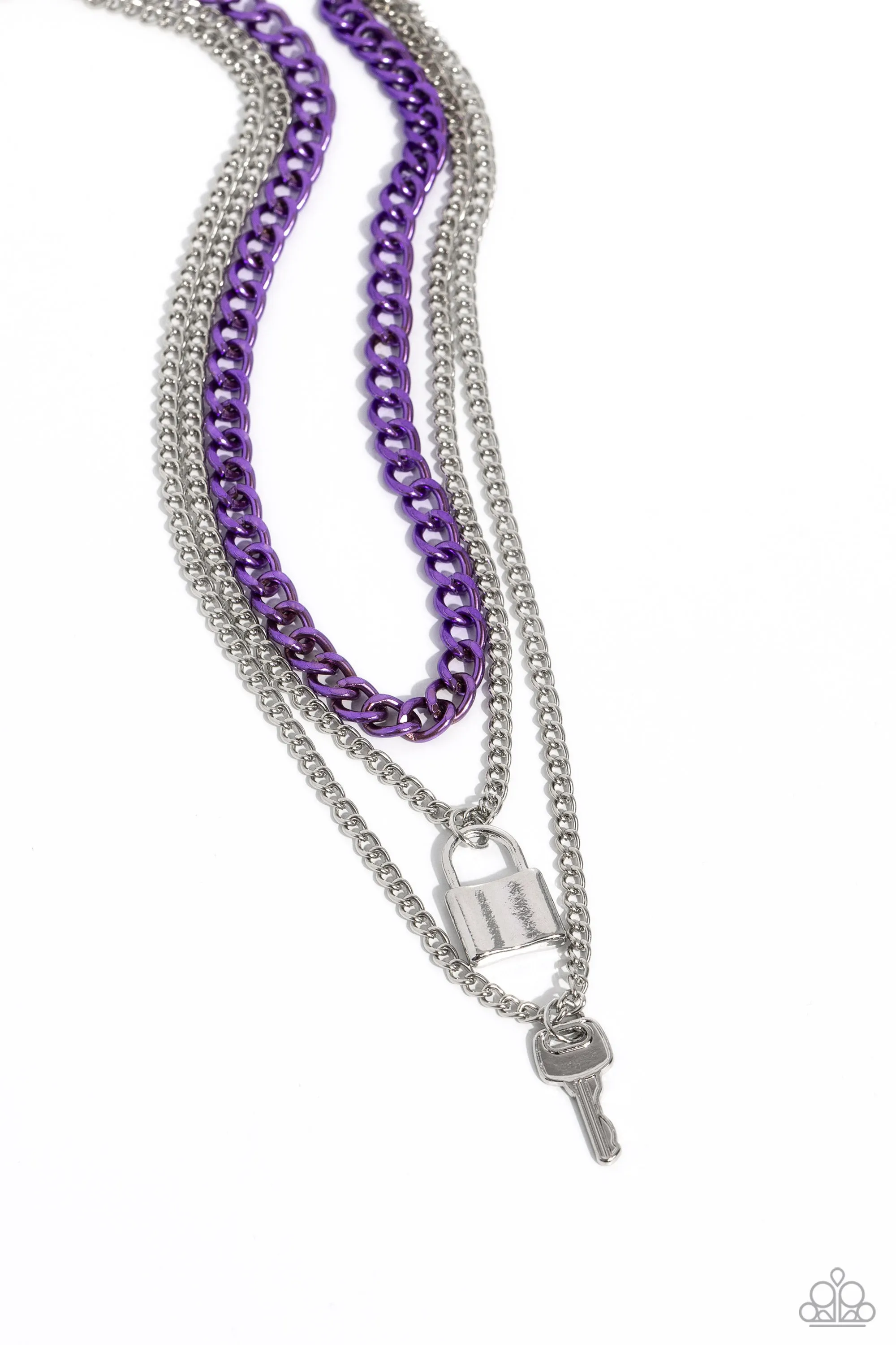 Locked Labor - Purple - Lock and Key Tiered Chain Paparazzi Short Necklace