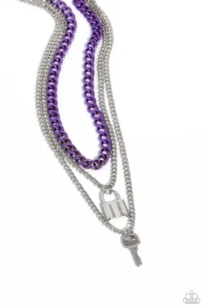 Locked Labor - Purple - Lock and Key Tiered Chain Paparazzi Short Necklace