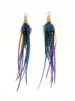 Long Feather Earrings - Blue Grizzly