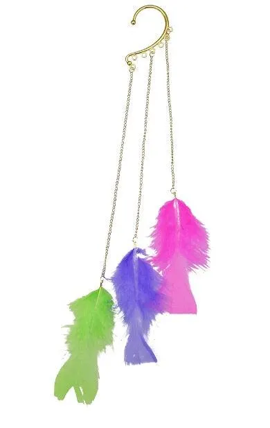 Long Feather Tassel Cuff Clip Earring