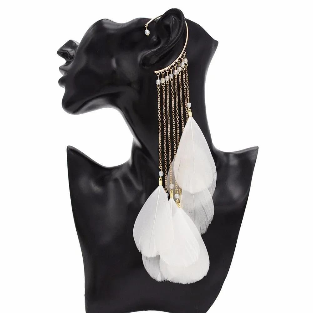 Long Feather Tassel Cuff Clip Earring
