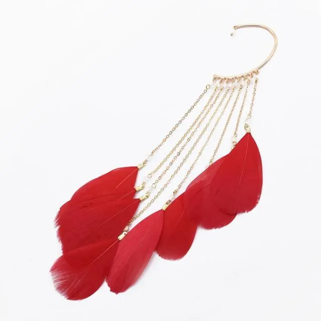 Long Feather Tassel Cuff Clip Earring