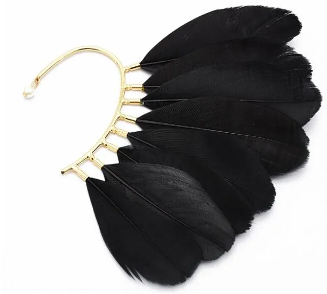 Long Feather Tassel Cuff Clip Earring