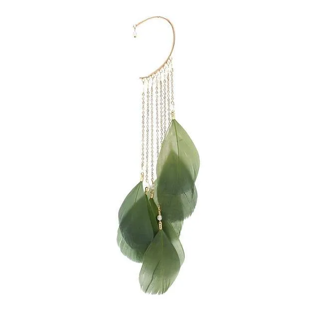 Long Feather Tassel Cuff Clip Earring