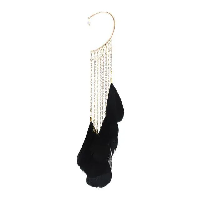 Long Feather Tassel Cuff Clip Earring