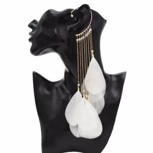 Long Feather Tassel Cuff Clip Earring