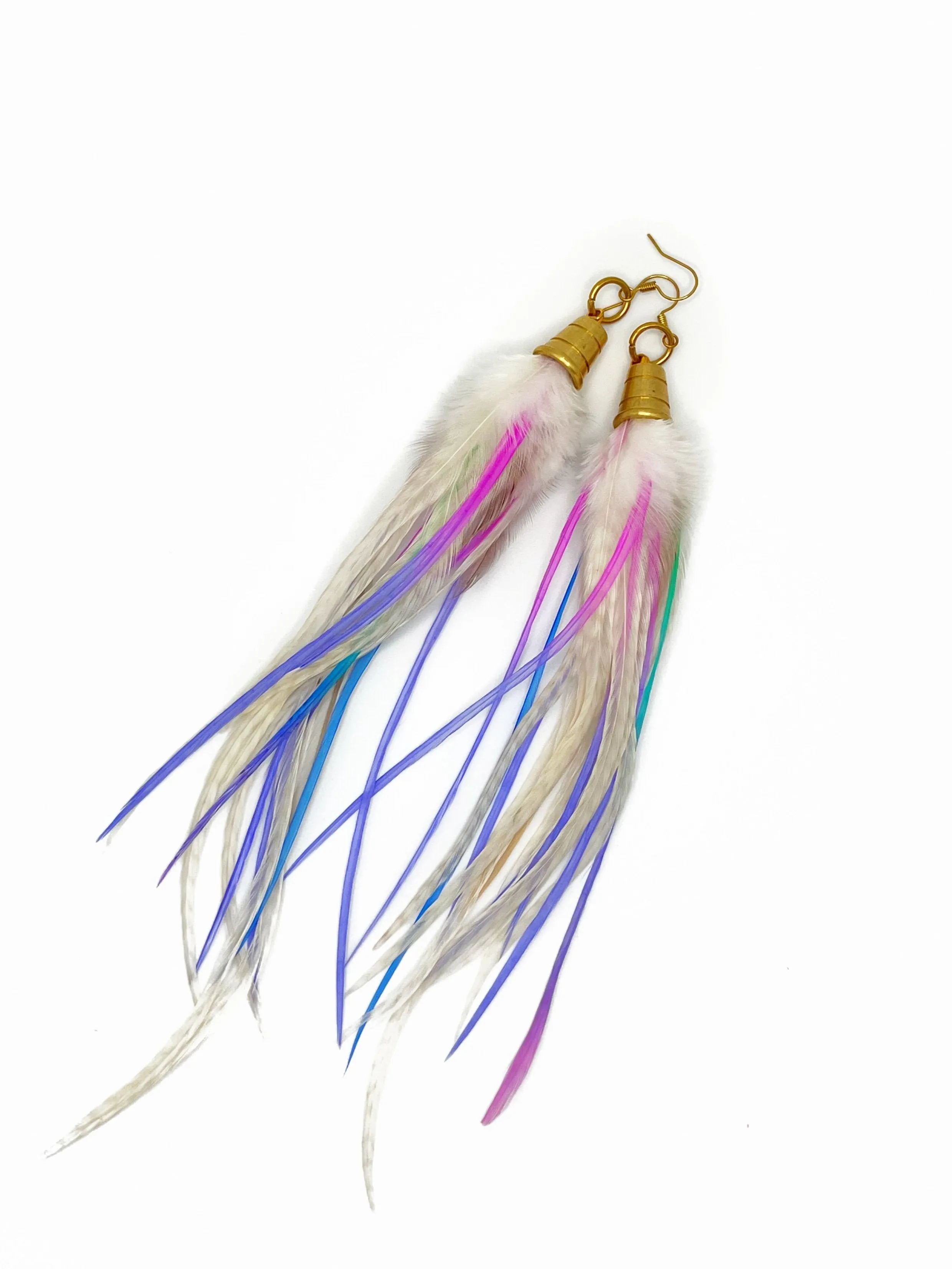 Long Fluffy Feather Earrings - Pastel Mist