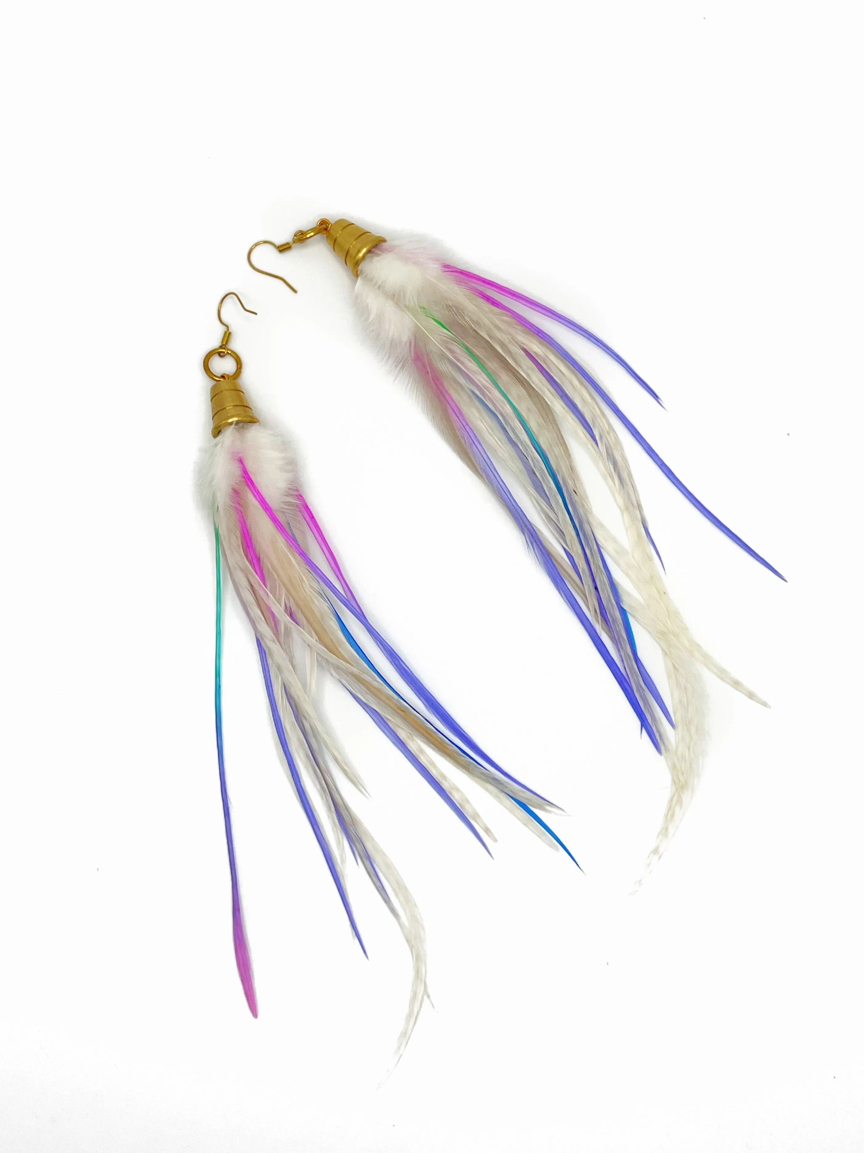 Long Fluffy Feather Earrings - Pastel Mist