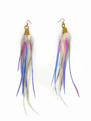 Long Fluffy Feather Earrings - Pastel Mist