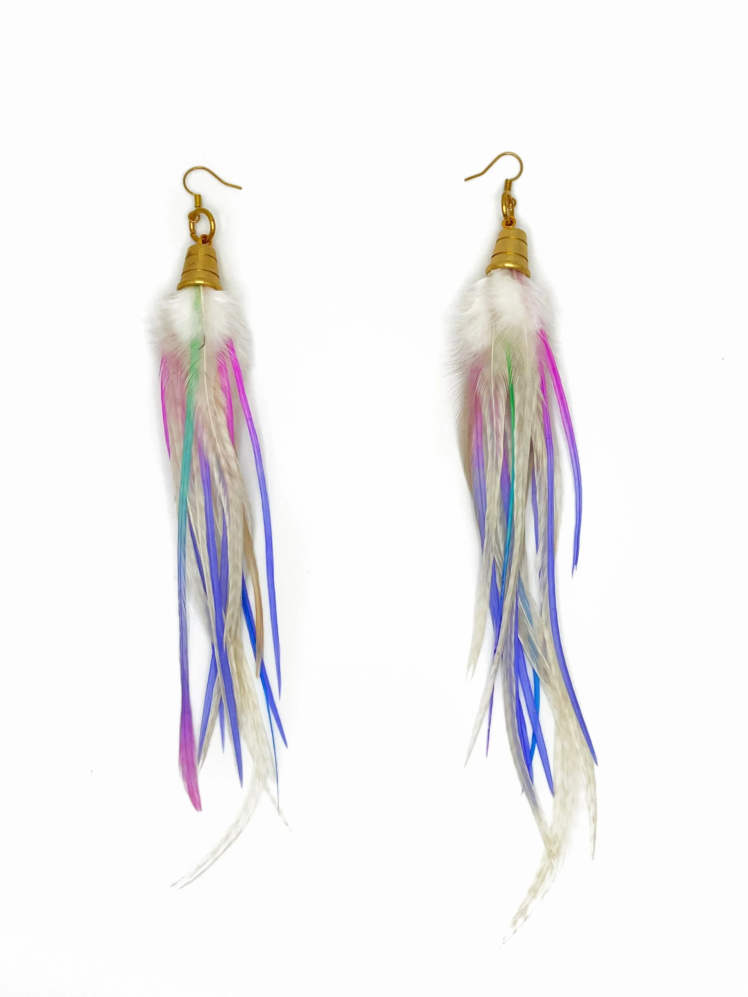 Long Fluffy Feather Earrings - Pastel Mist
