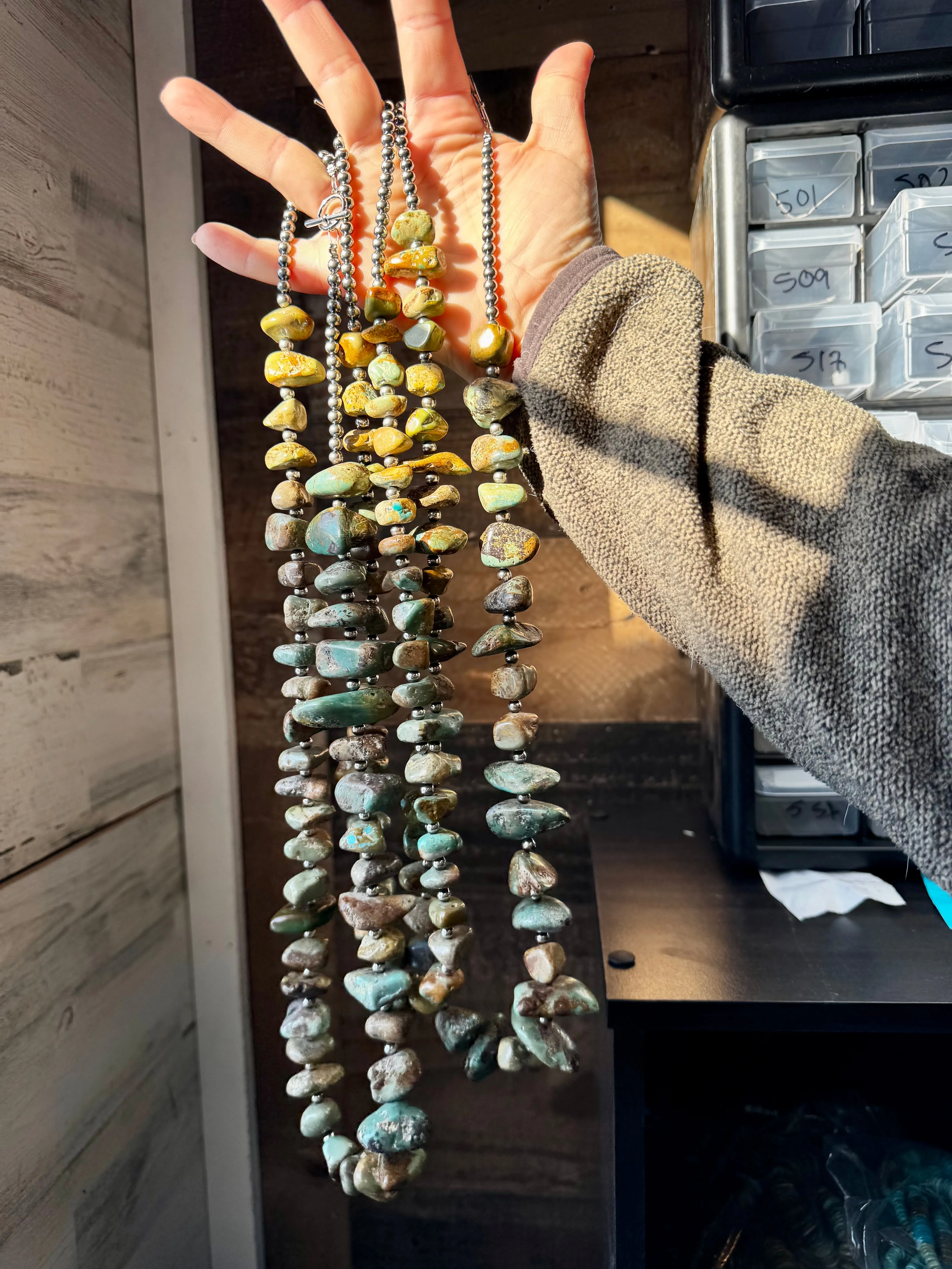 Long Turquoise and 5mm Pearls Necklaces