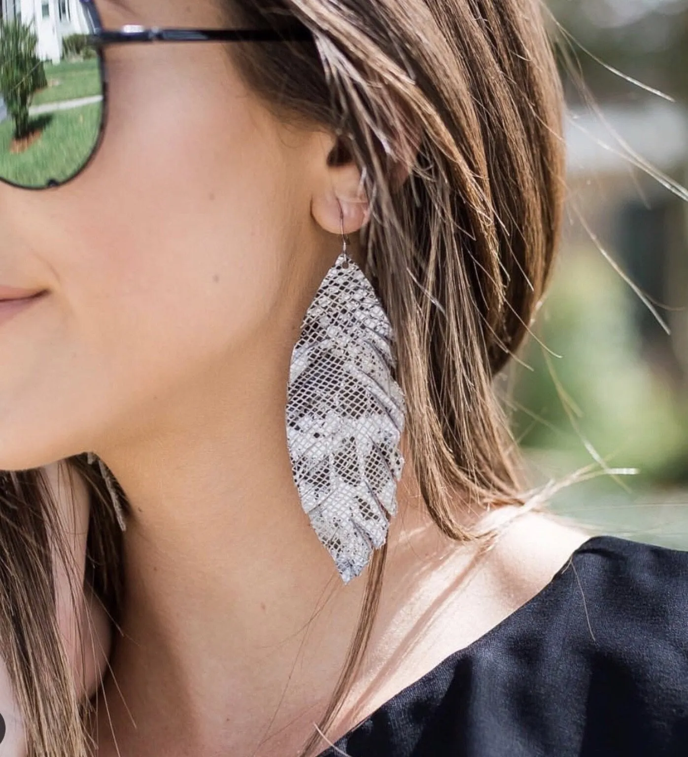 LOU Genuine Leather Feather Earrings in 50 Colors