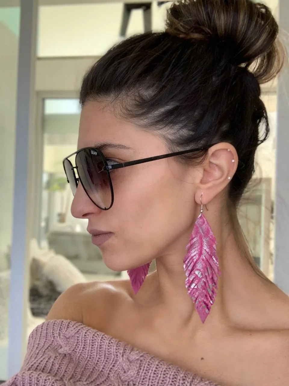 LOU Genuine Leather Feather Earrings in 50 Colors