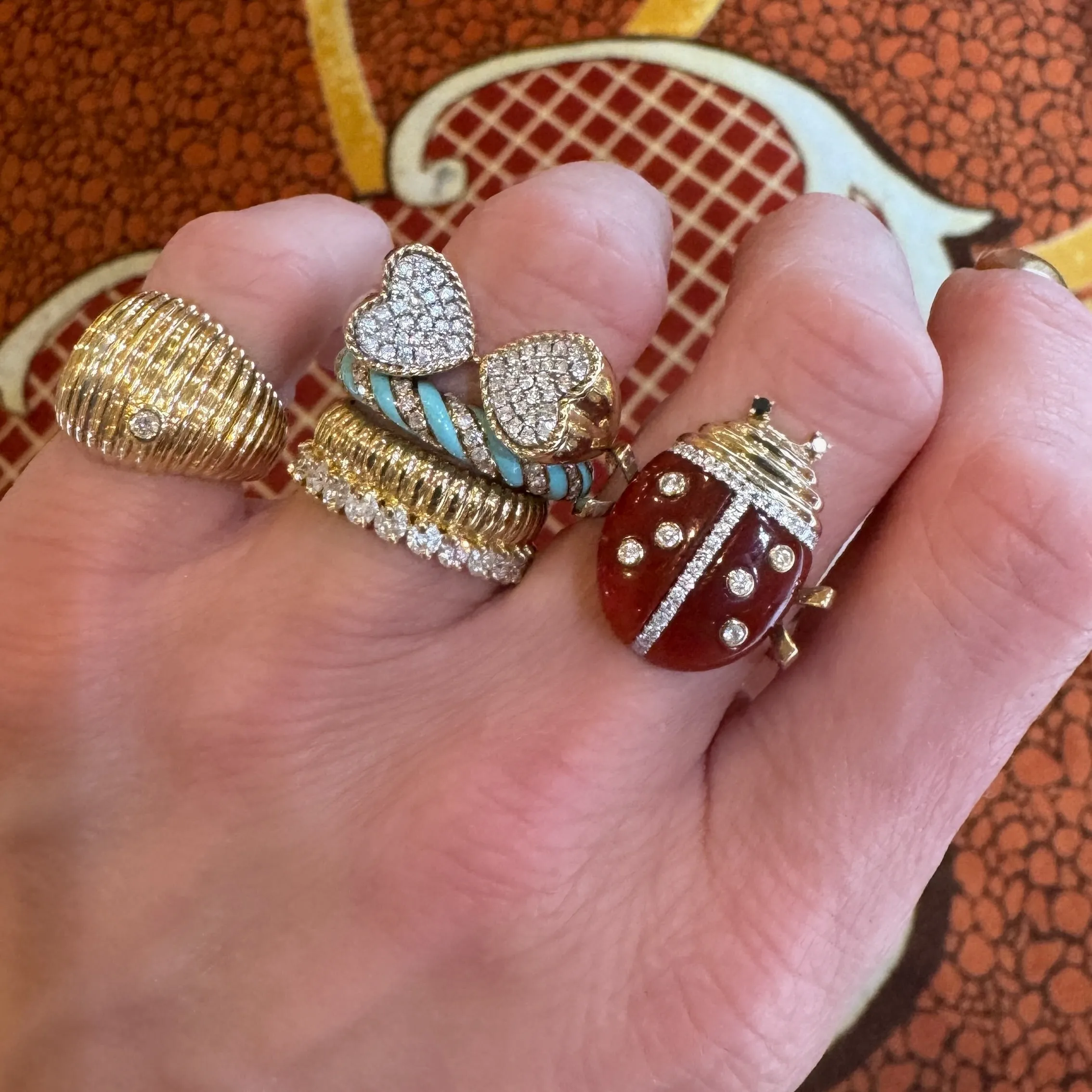 Lovely Lucky Red Agate Ladybug Signet Ring