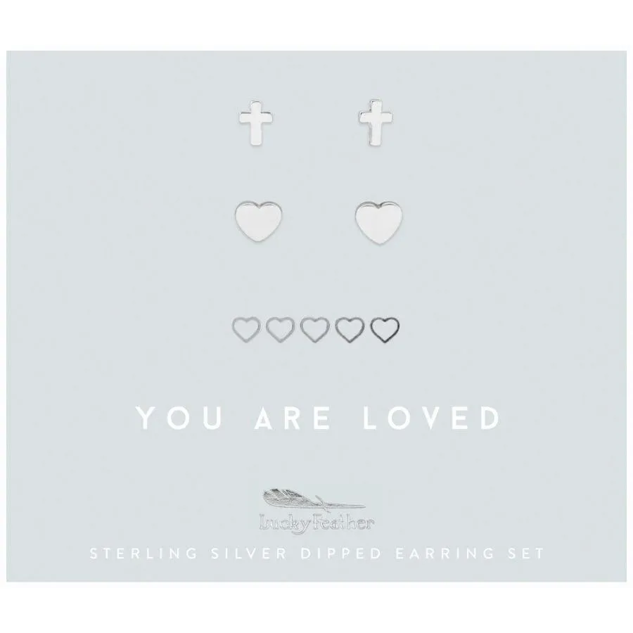 Lucky Feather You are Loved Earring Set