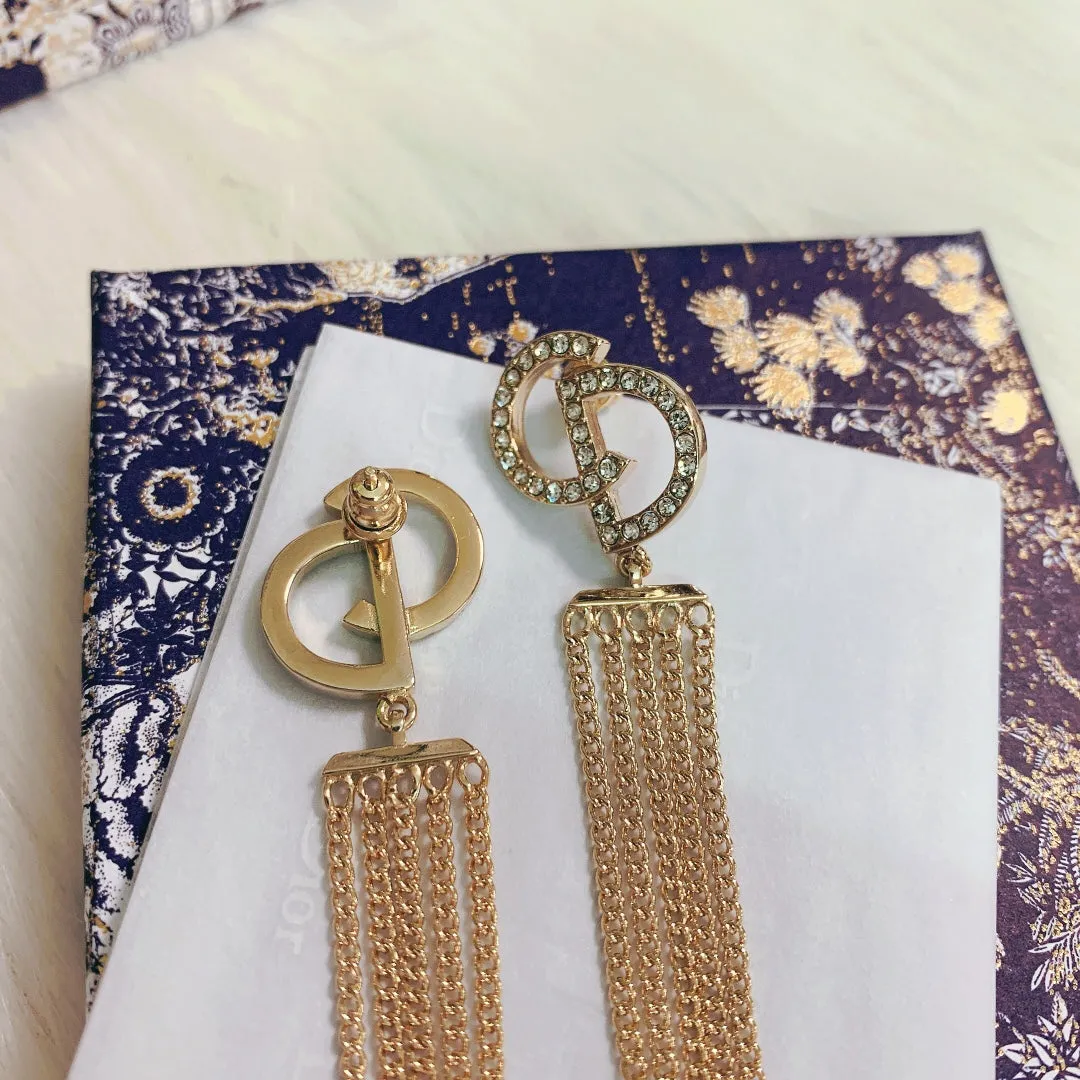 Luxury CD full diamond tassel earrings