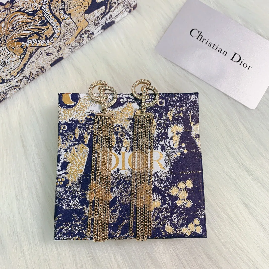 Luxury CD full diamond tassel earrings