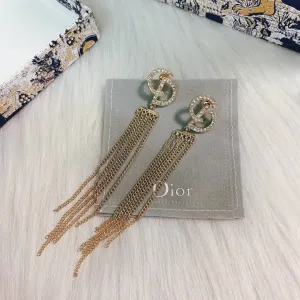 Luxury CD full diamond tassel earrings