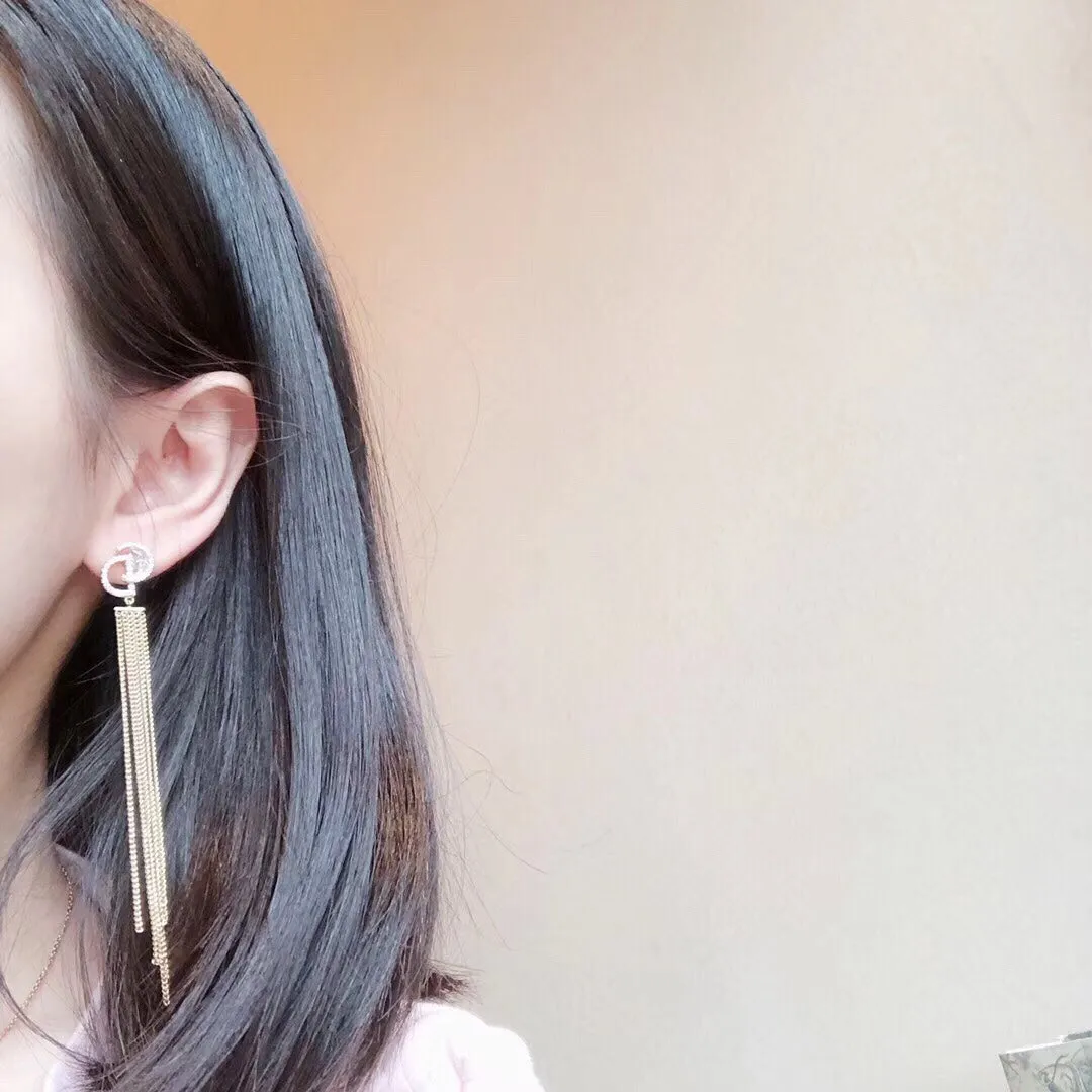 Luxury CD full diamond tassel earrings