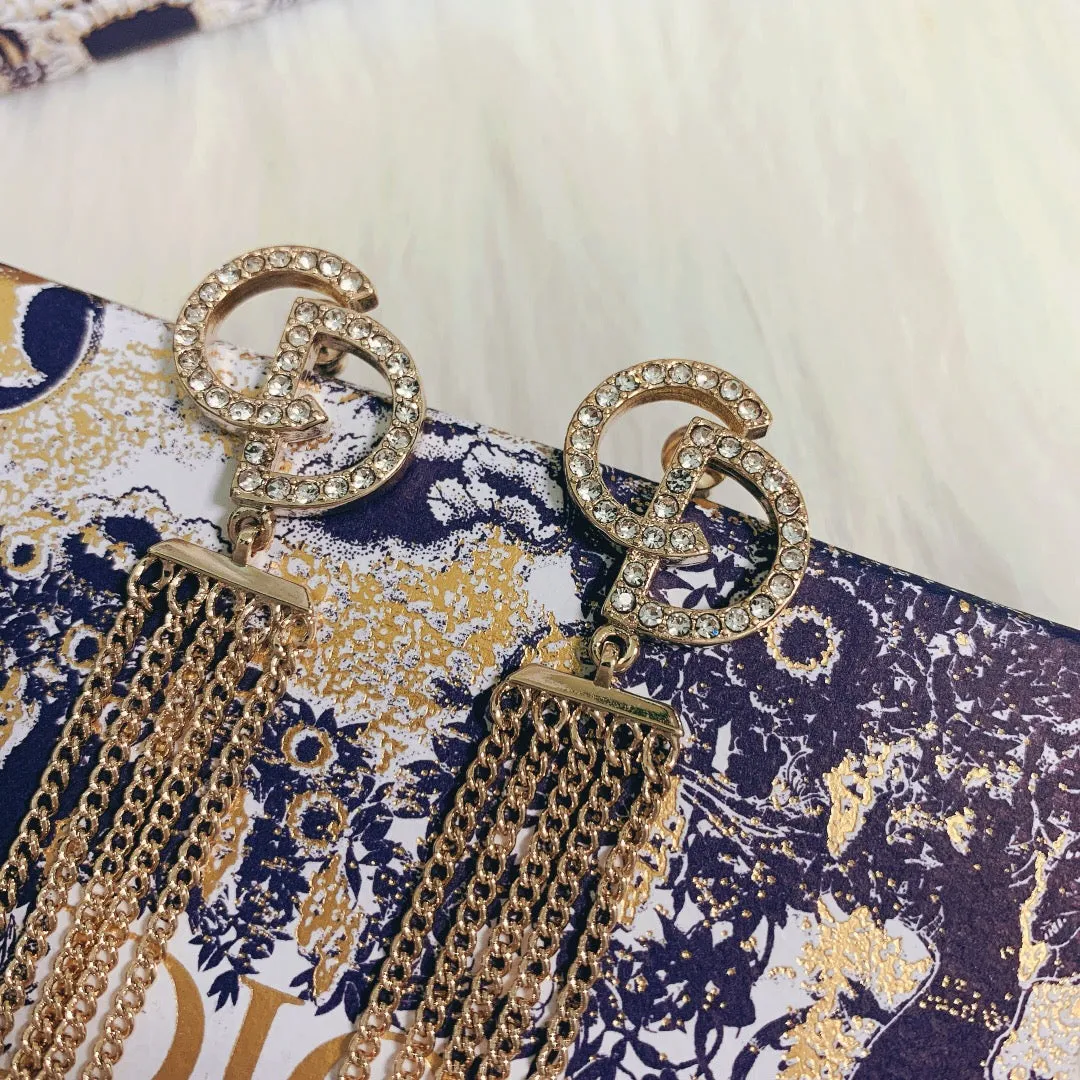 Luxury CD full diamond tassel earrings