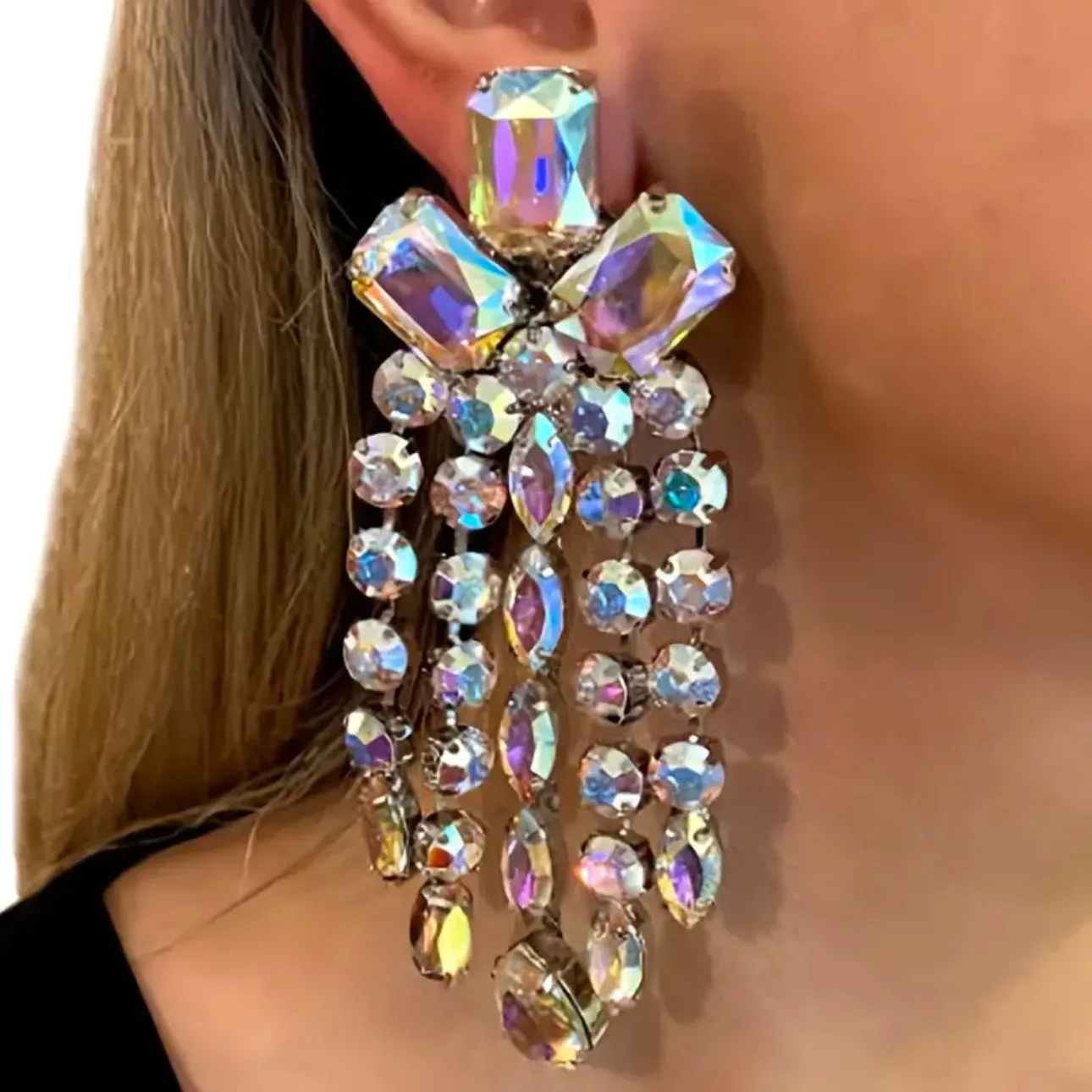 Luxury Iridescent Exaggerated Tassel Earrings
