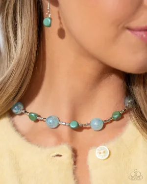 Malibu Makeover - Blue - Iridescent Bead Silver Flower Overlay Paparazzi Short Necklace