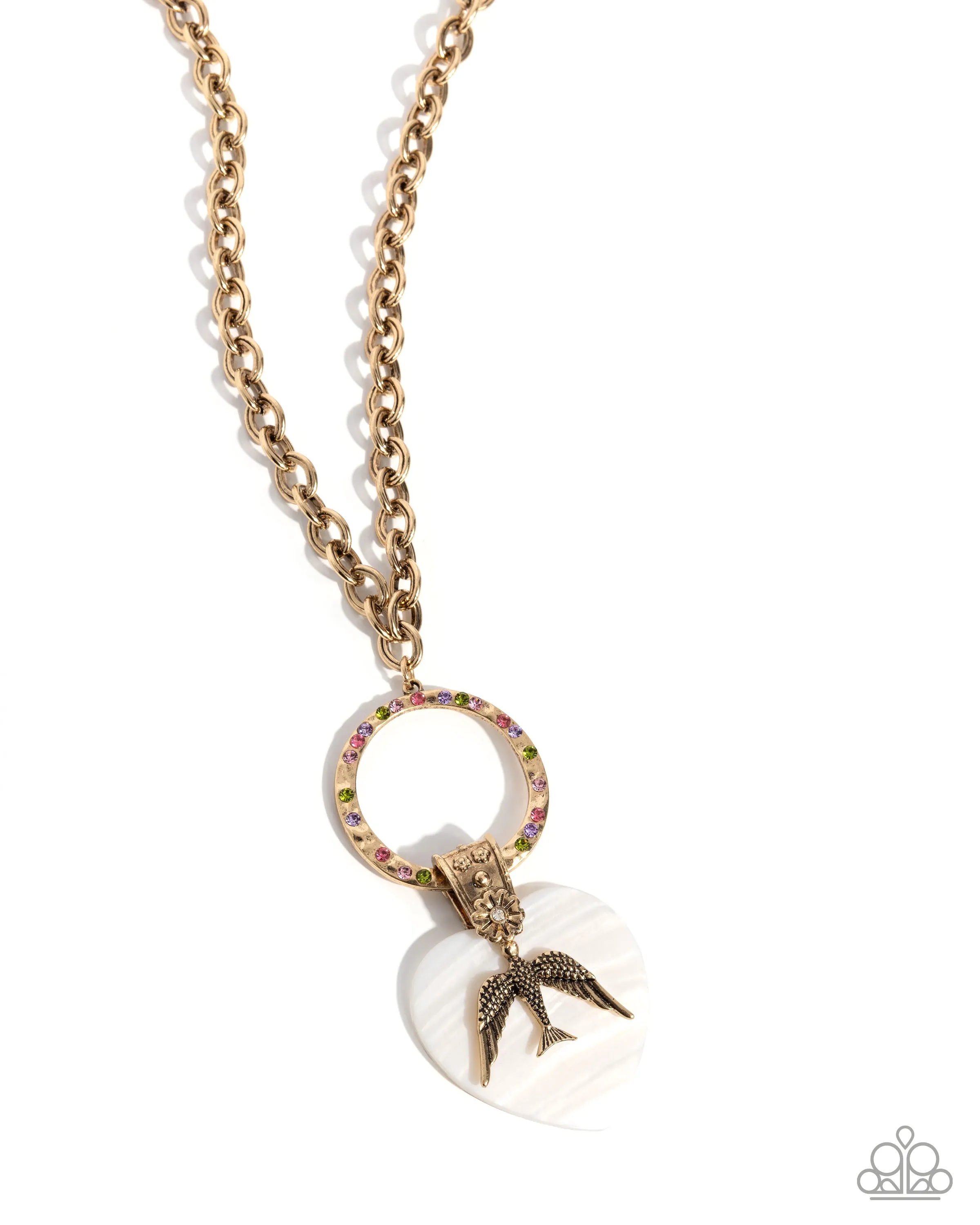 Malibu Match - Multi - Colorful Rhinestone Fold Bird Paparazzi Short Necklace - March 2025 Life of the Party Exclusive