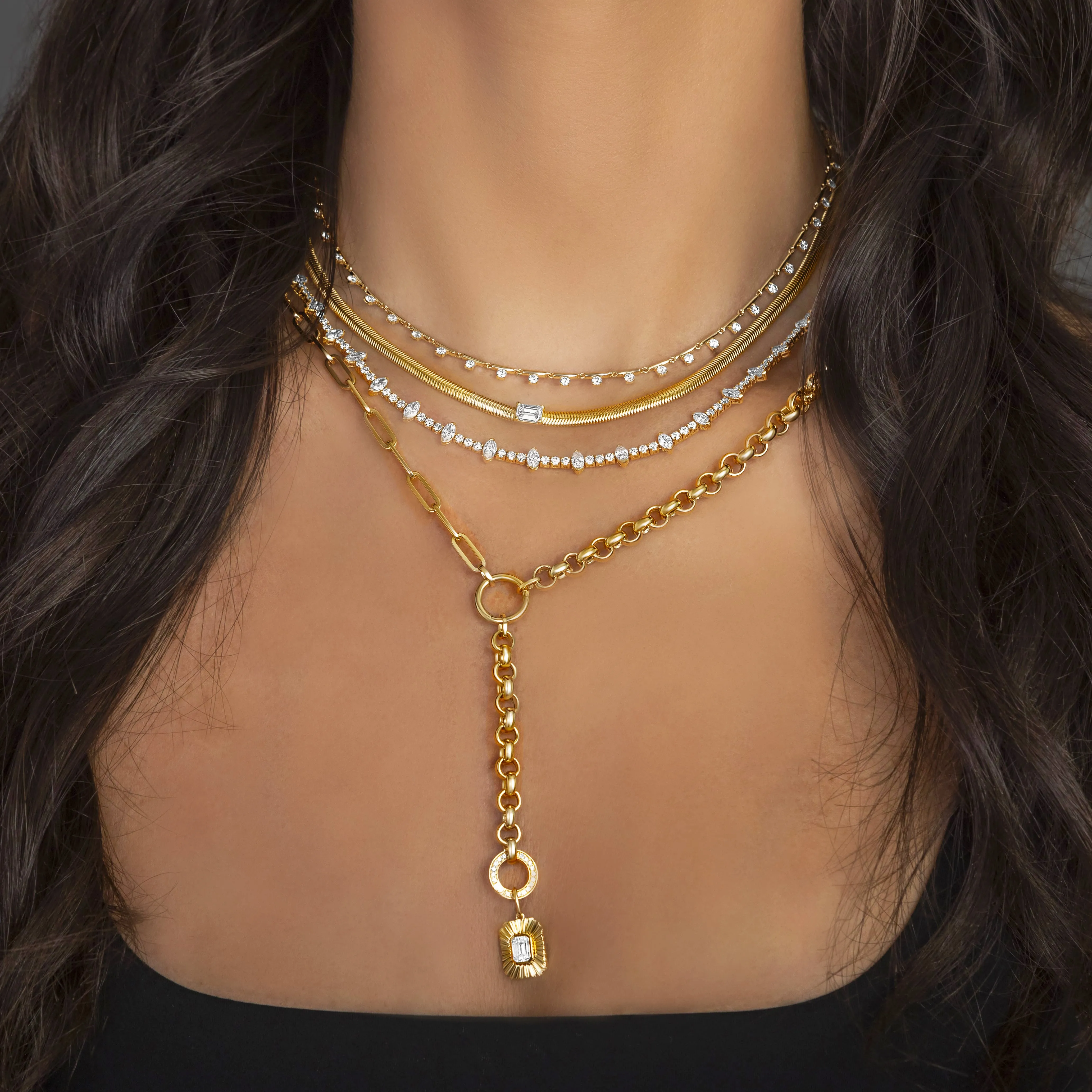 Marquise Diamond Tennis and Golden Necklace