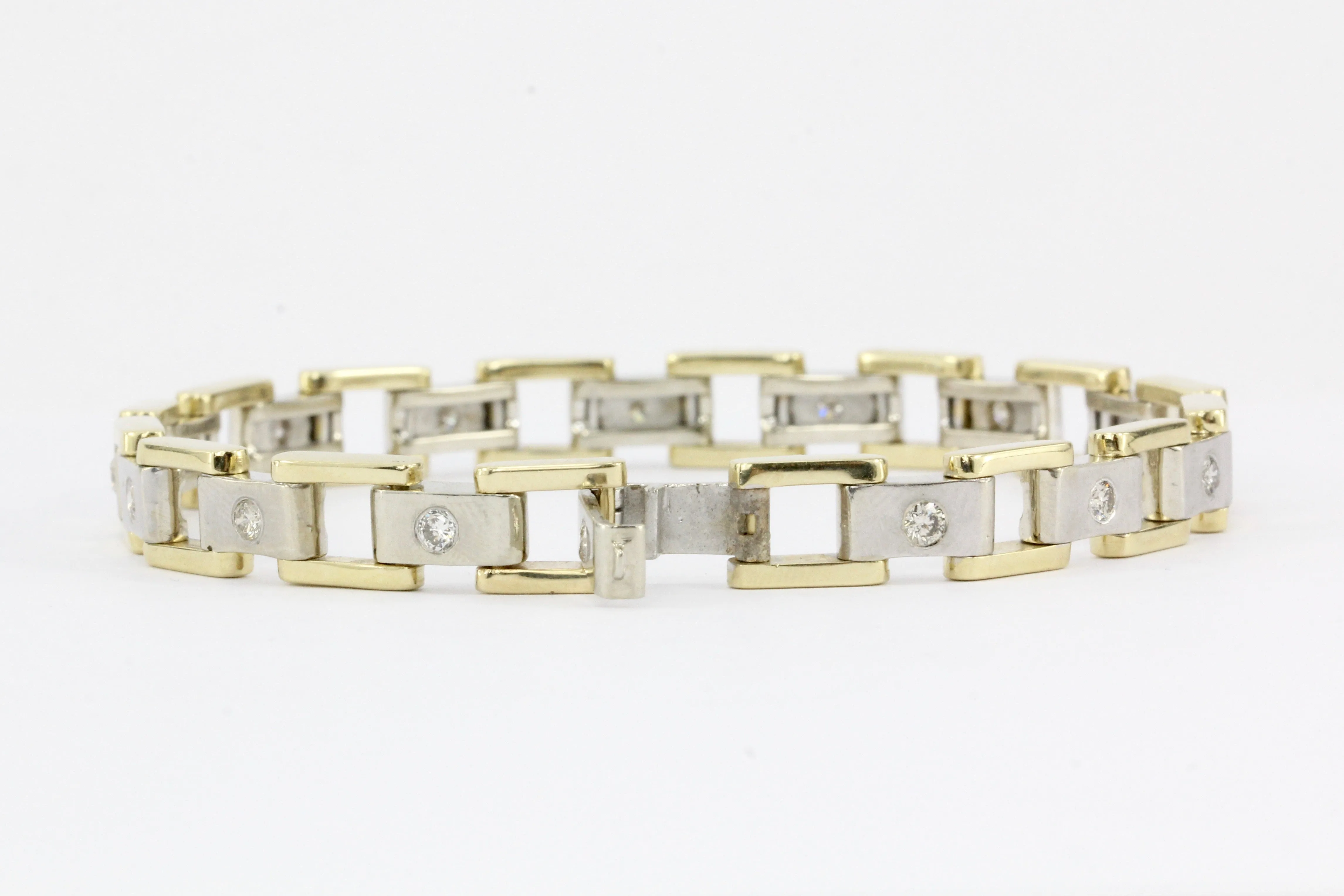 Men's 14K White & Yellow Gold Station Diamond Bracelet