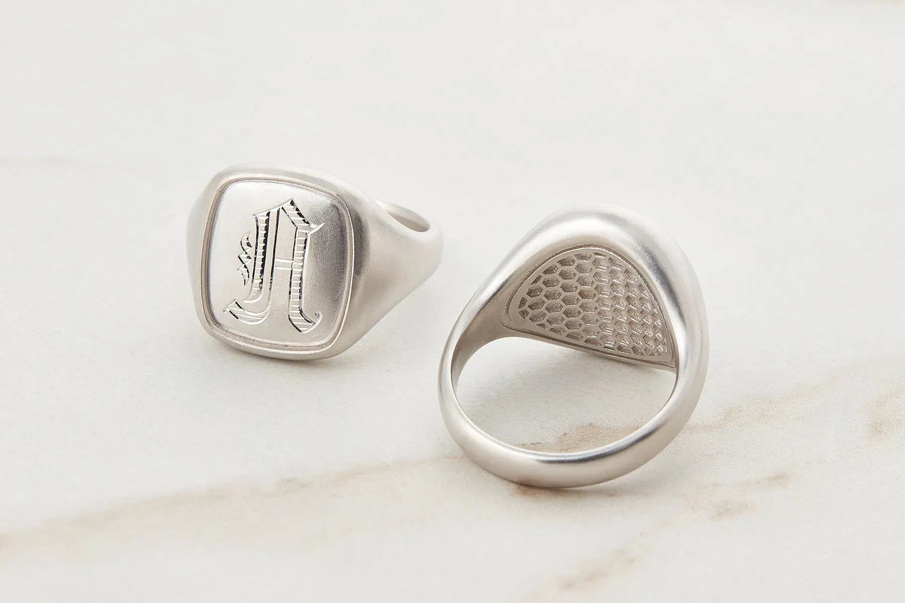 Men's Oval Signet Ring in White Gold