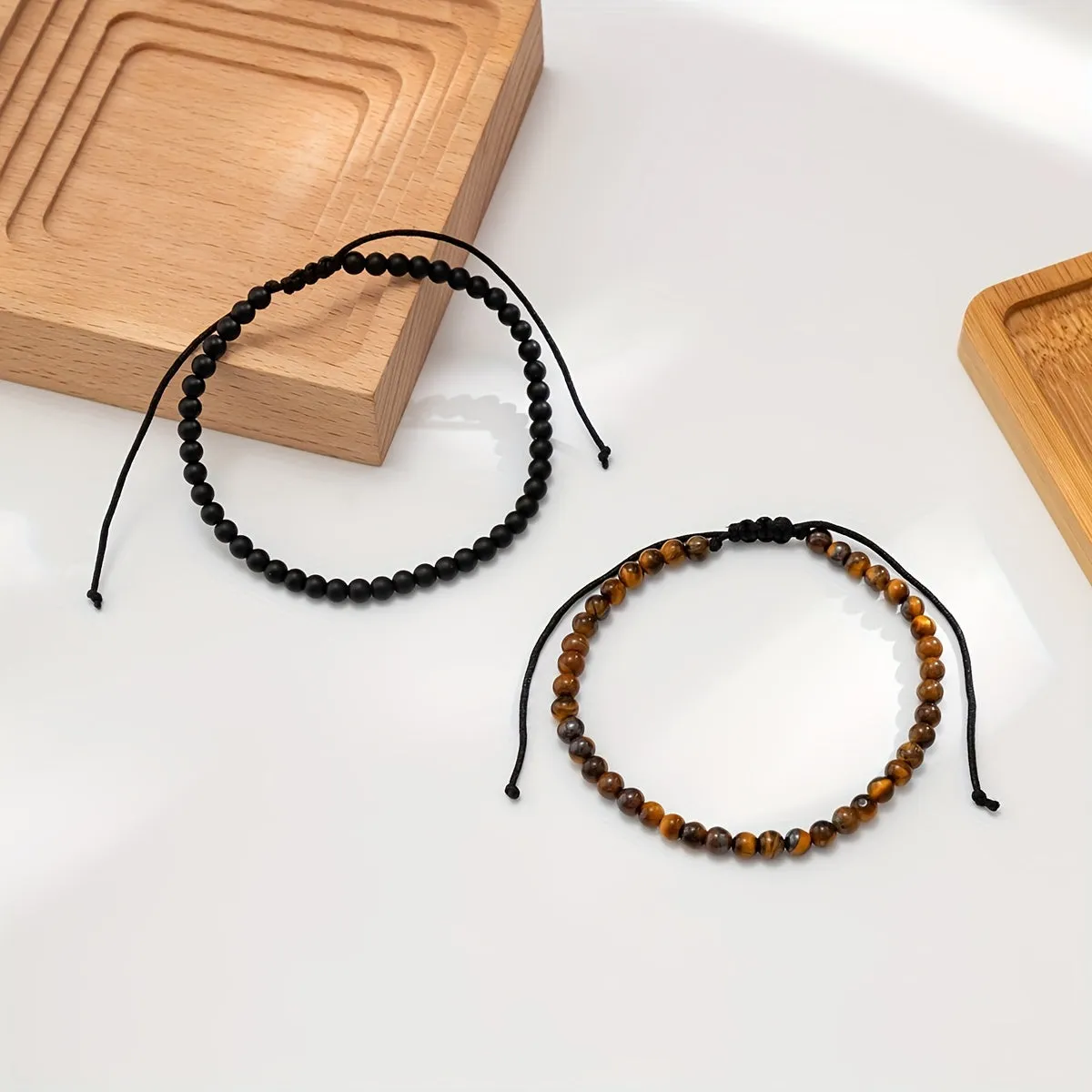 Men's Tiger Stone Beaded Double Layer Anklet Adjustable Beach Anklet