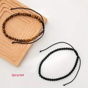 Men's Tiger Stone Beaded Double Layer Anklet Adjustable Beach Anklet