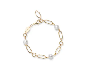 Mikimoto 18K Yellow Gold 6.5mm Akoya Pearl Station Chain Bracelet