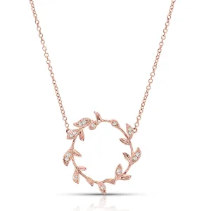 Milgrain Leaf Circle Diamond  Necklace Pendant