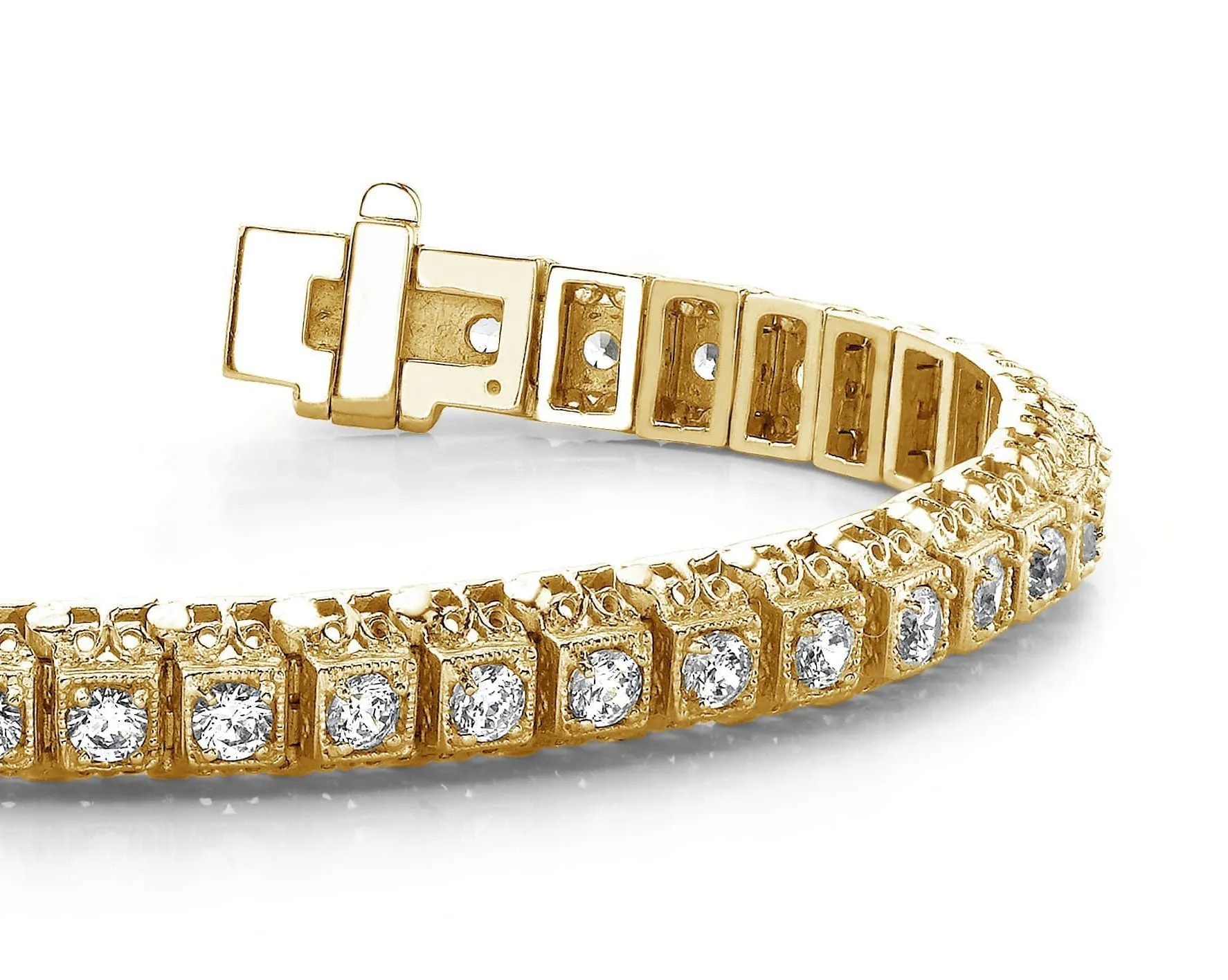 Milgrain Square Link Diamond Bracelet with 3.38 ct.(finished) 2.7mm