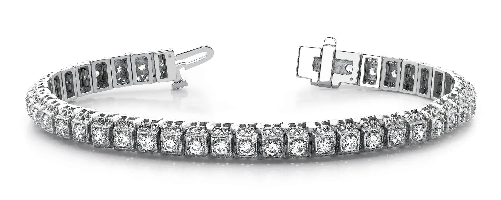 Milgrain Square Link Diamond Bracelet with 3.38 ct.(finished) 2.7mm