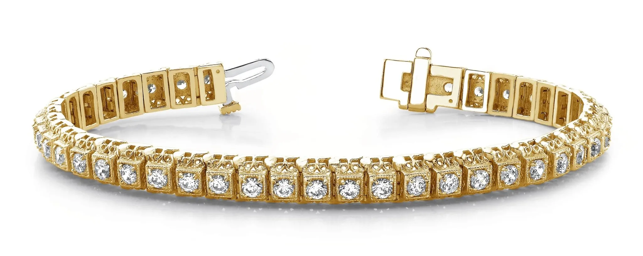 Milgrain Square Link Diamond Bracelet with 3.38 ct.(finished) 2.7mm
