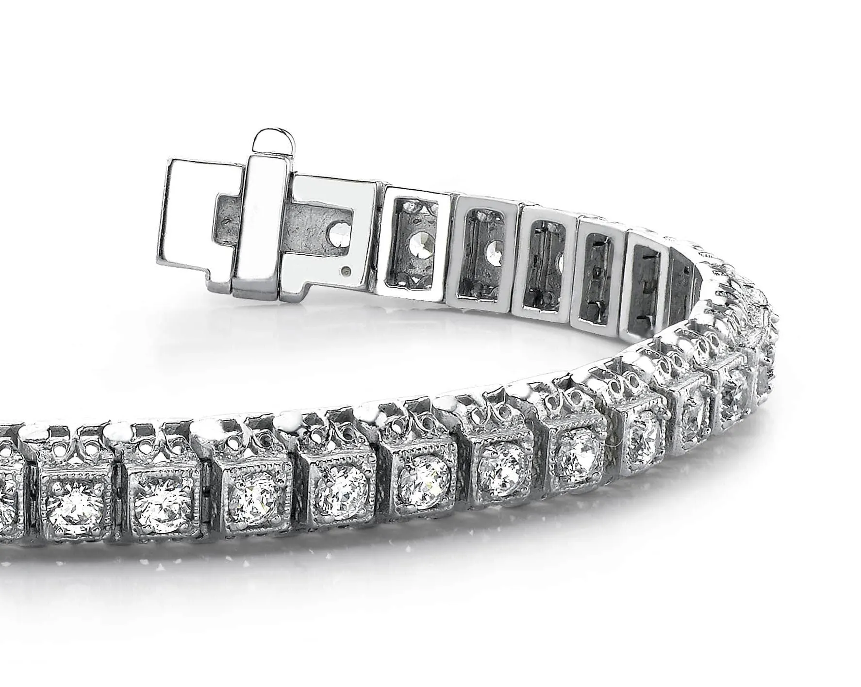 Milgrain Square Link Diamond Bracelet with 3.38 ct.(finished) 2.7mm