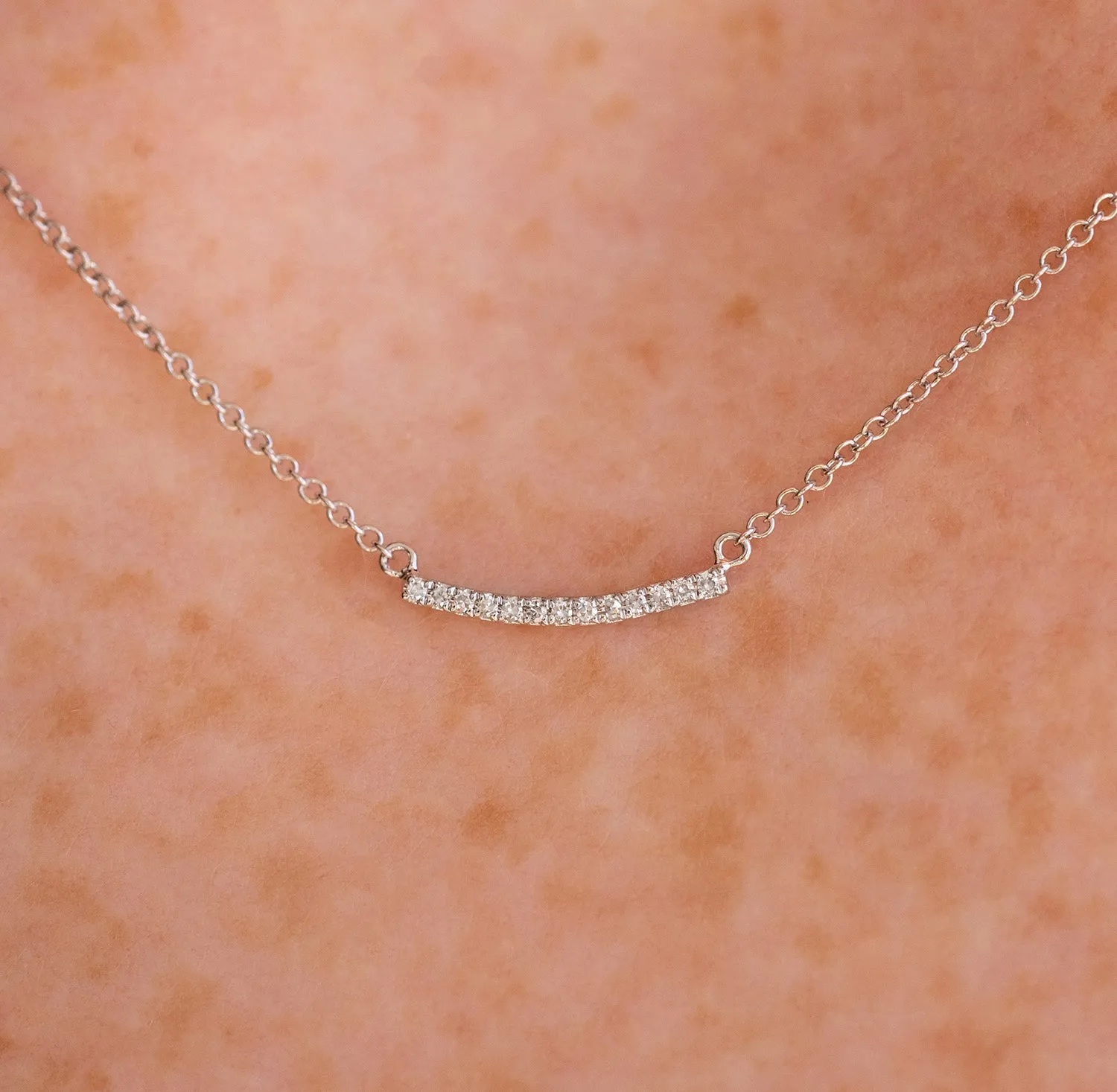 Mini Curved Diamond Bar Necklace
