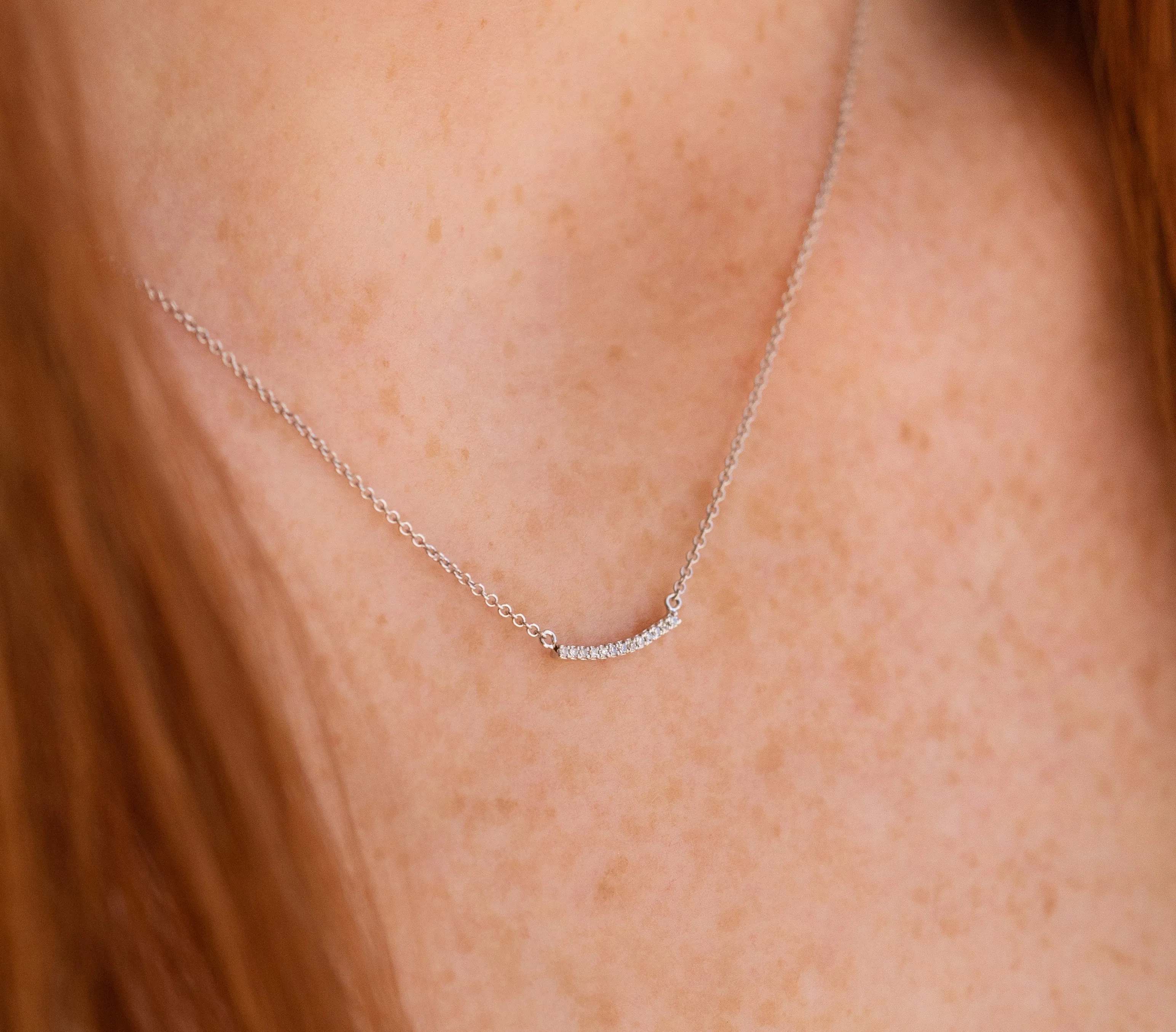 Mini Curved Diamond Bar Necklace