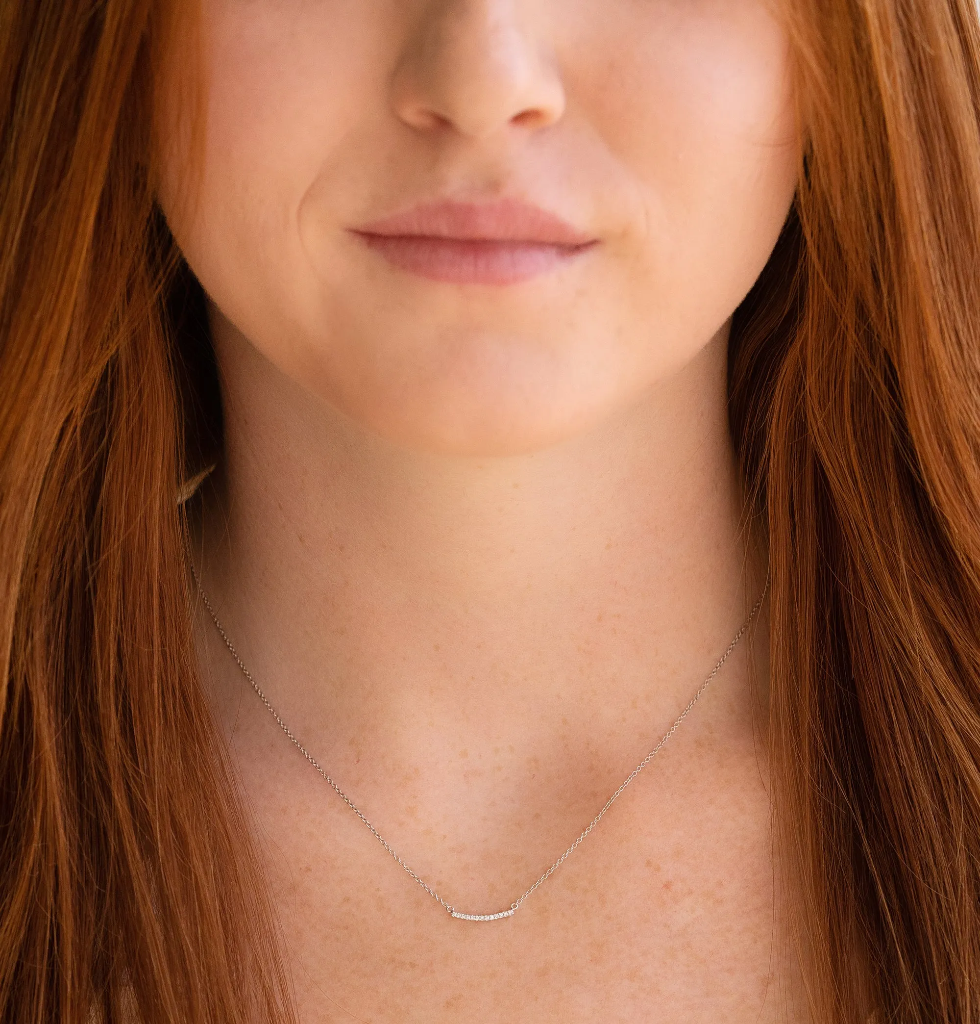 Mini Curved Diamond Bar Necklace