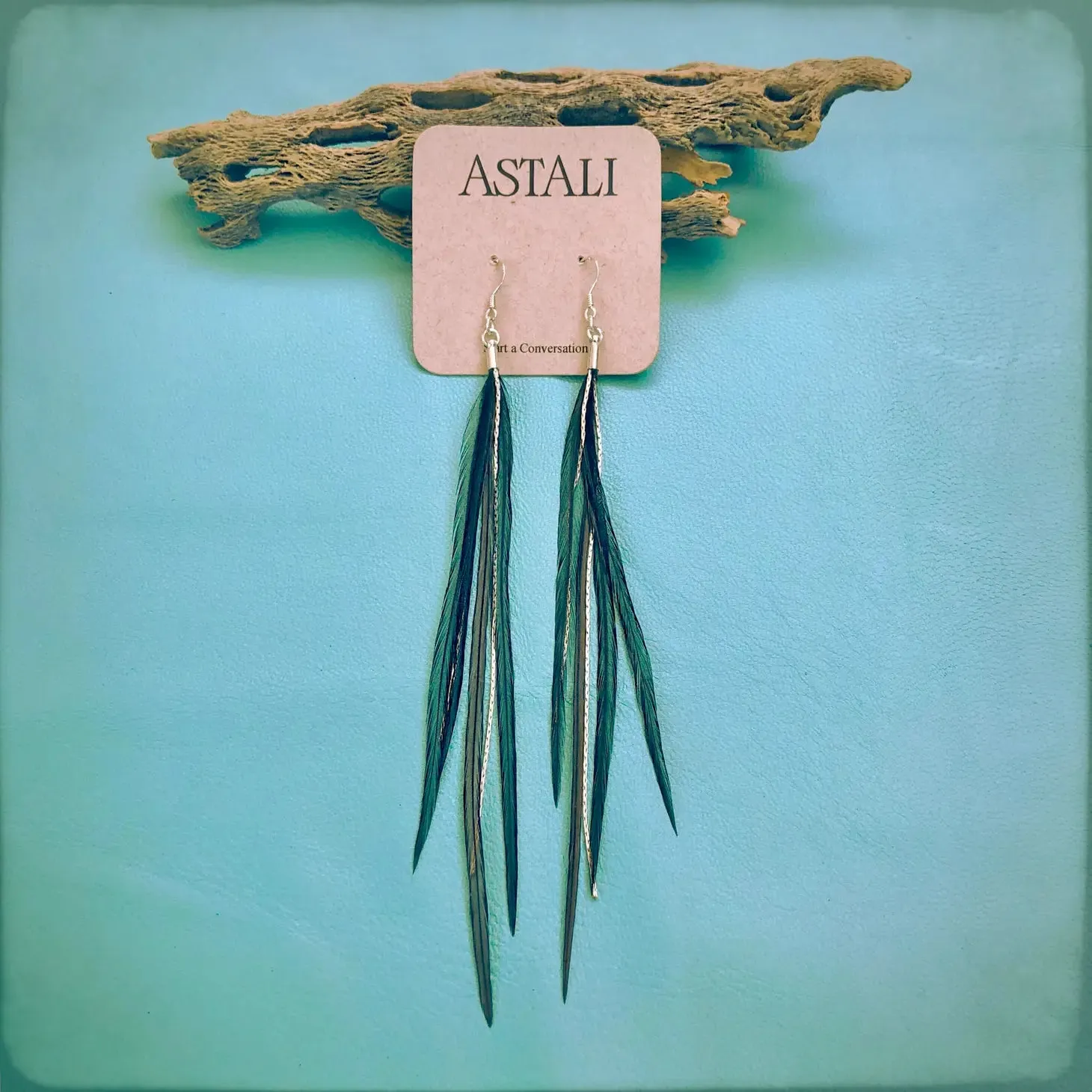 Mini Feather Earrings in Black & Silver