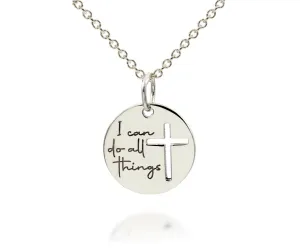 Mini I Can Do All Things Silver Cross Necklace