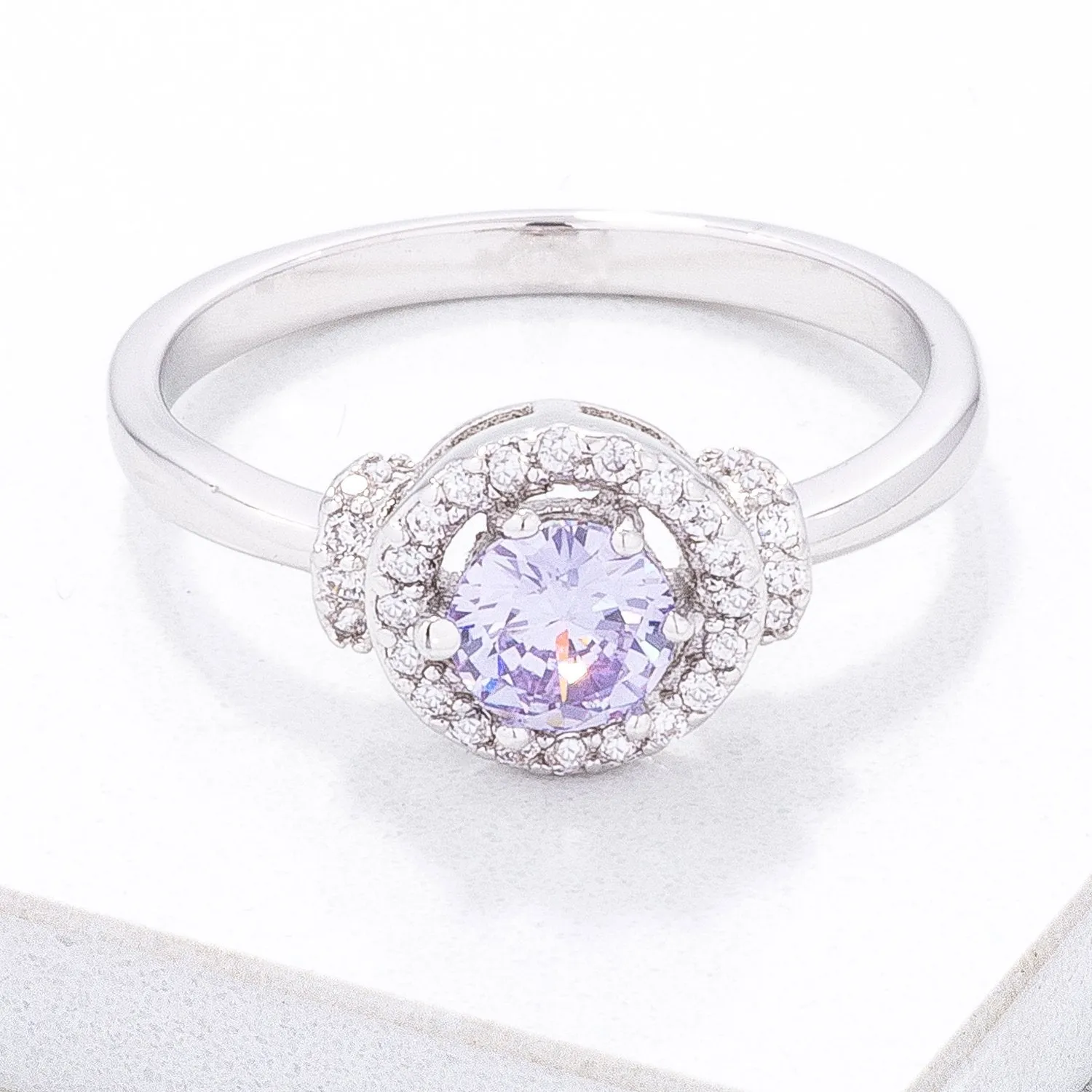 Mini Lavender CZ 4mm Halo Ring