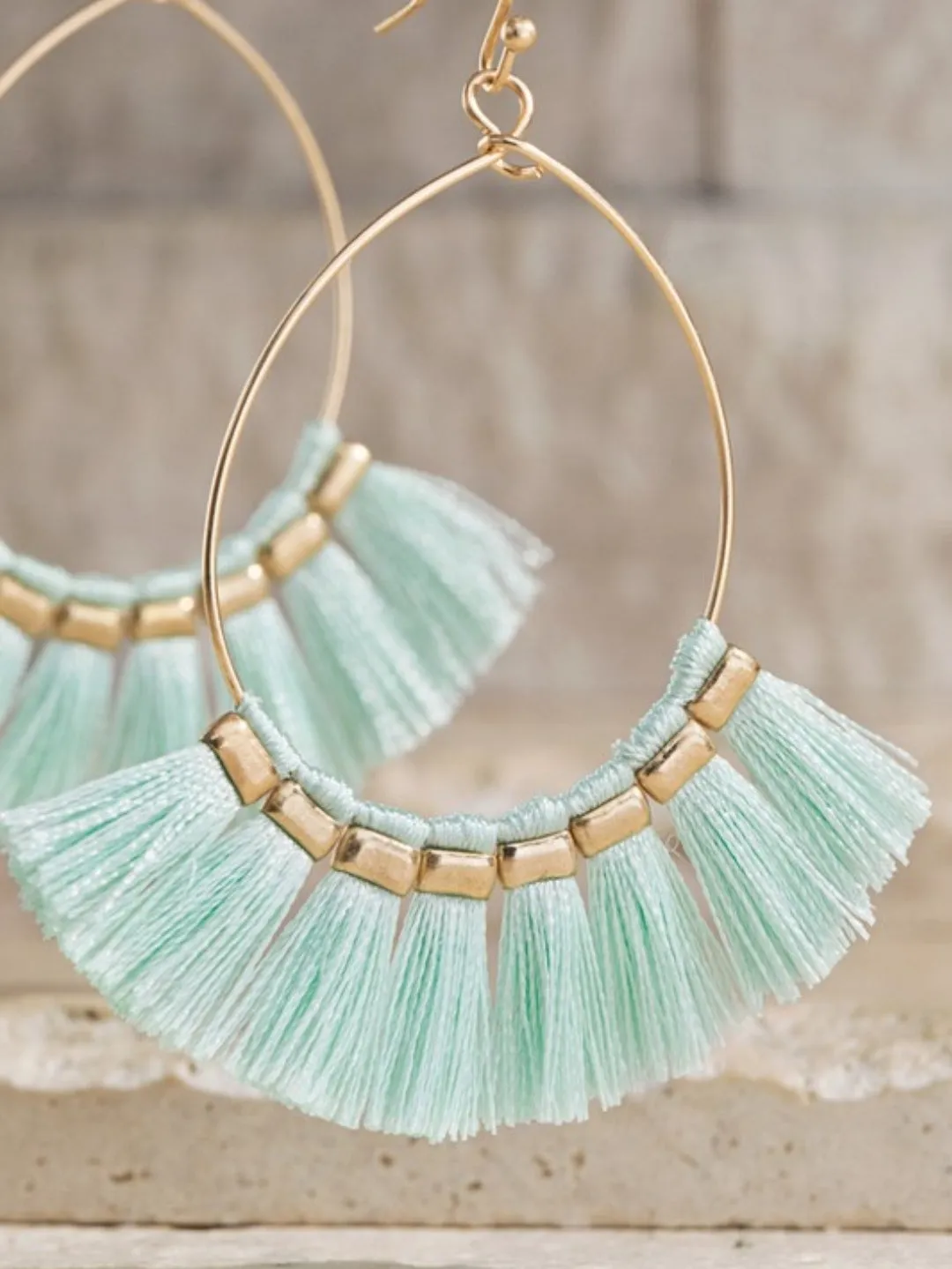 Mint tassel earring *