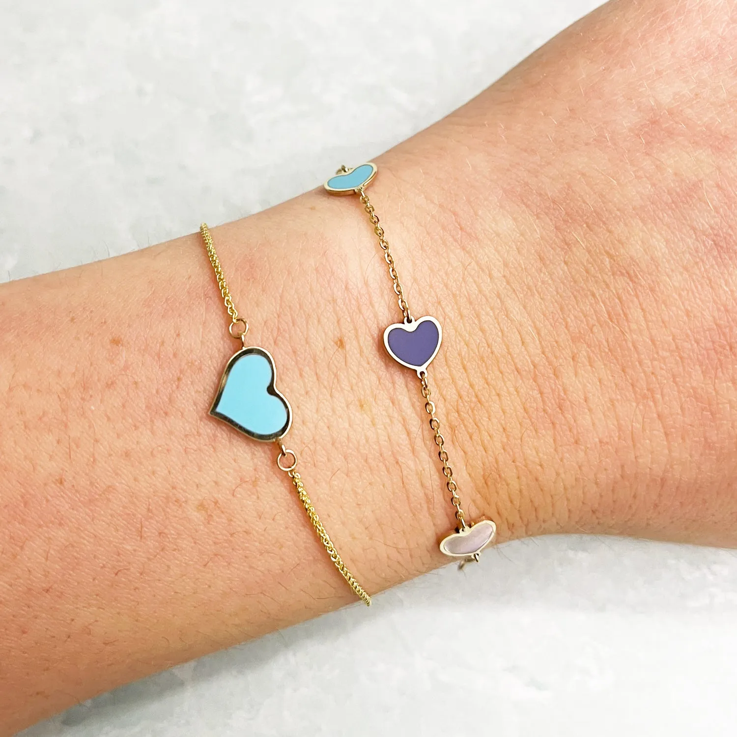 Mixed Blue Heart Station Bracelet