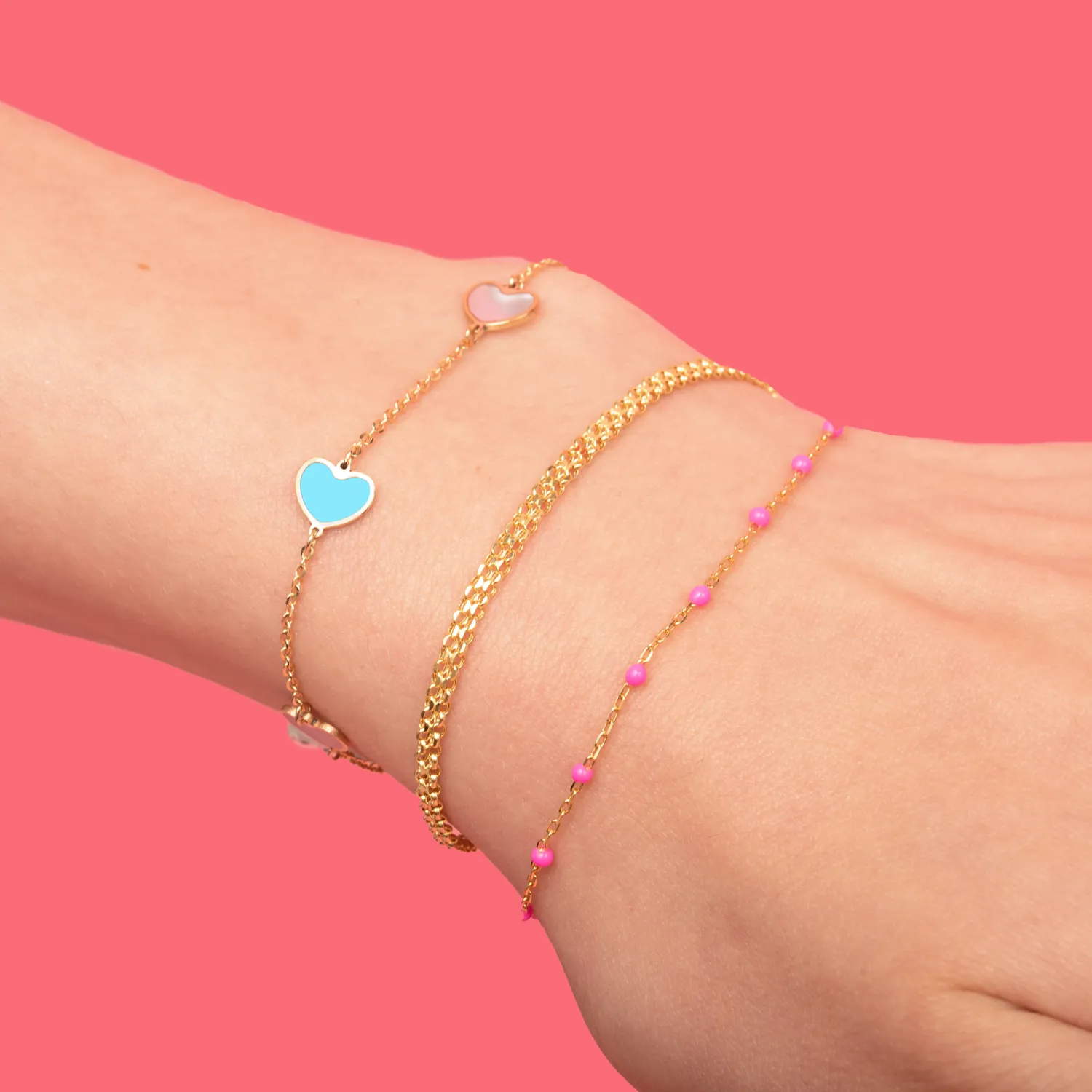 Mixed Blue Heart Station Bracelet