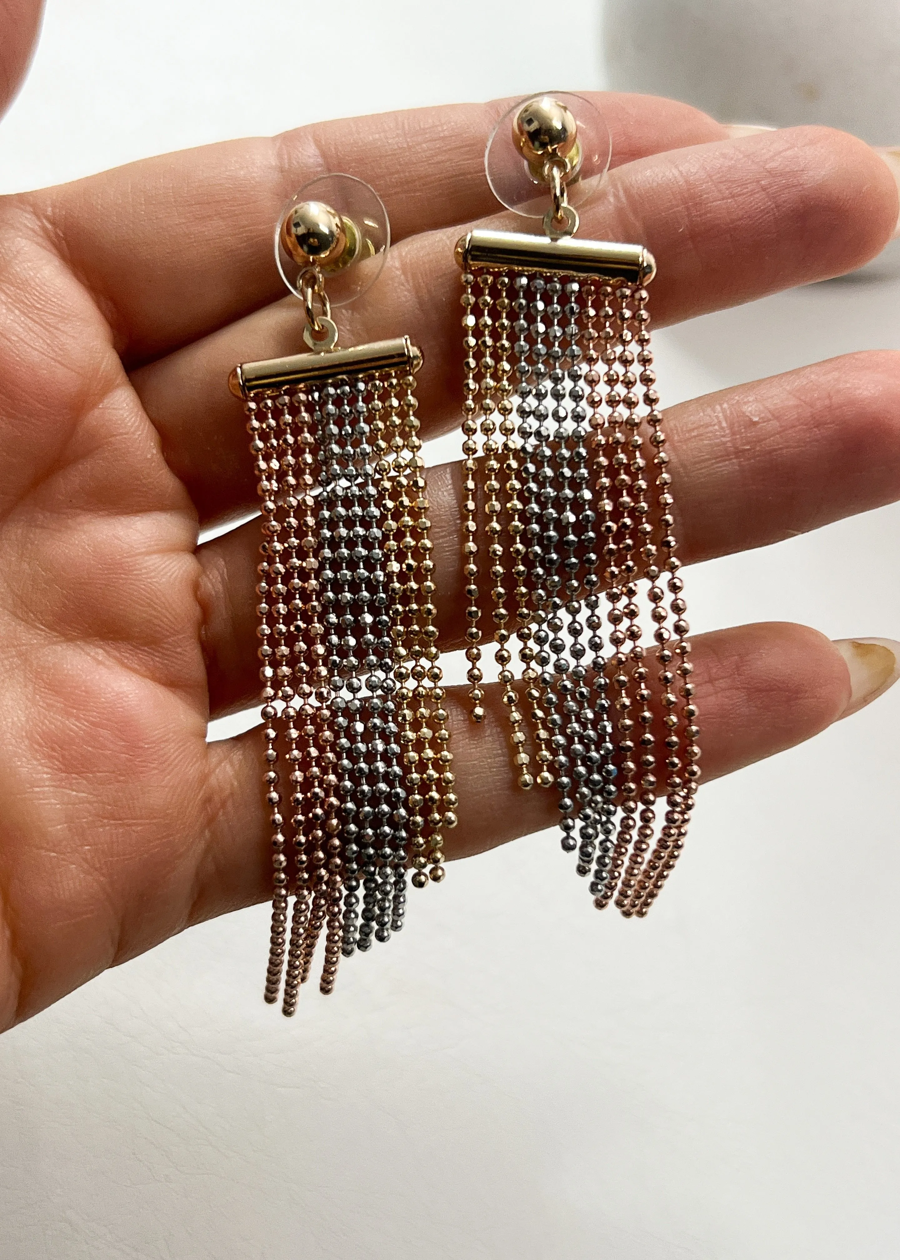 Mixed Metal Fringed Chainmail Earrings