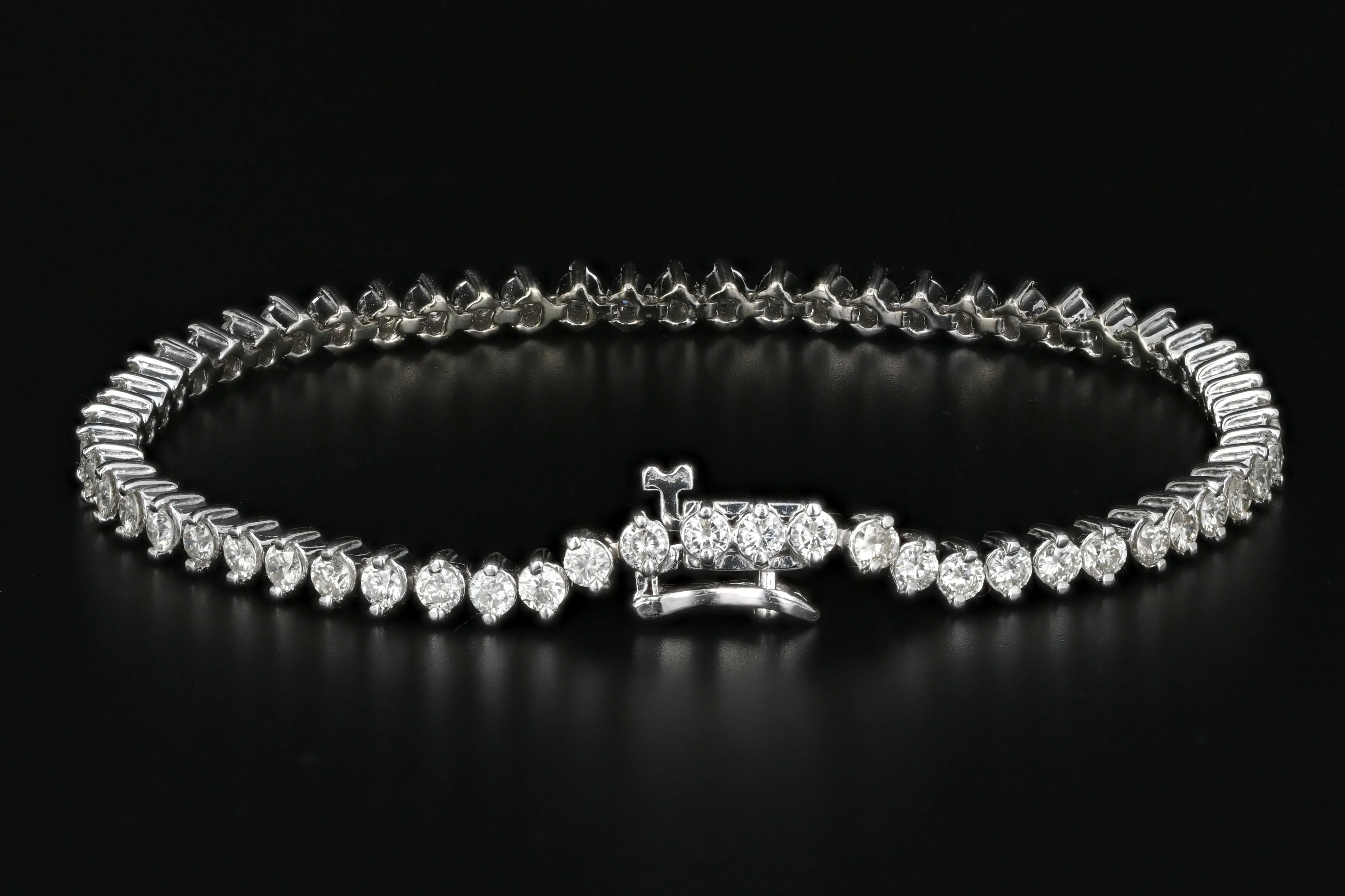 Modern 14K White Gold 3.75 Carat Diamond Weight Total Tennis Bracelet