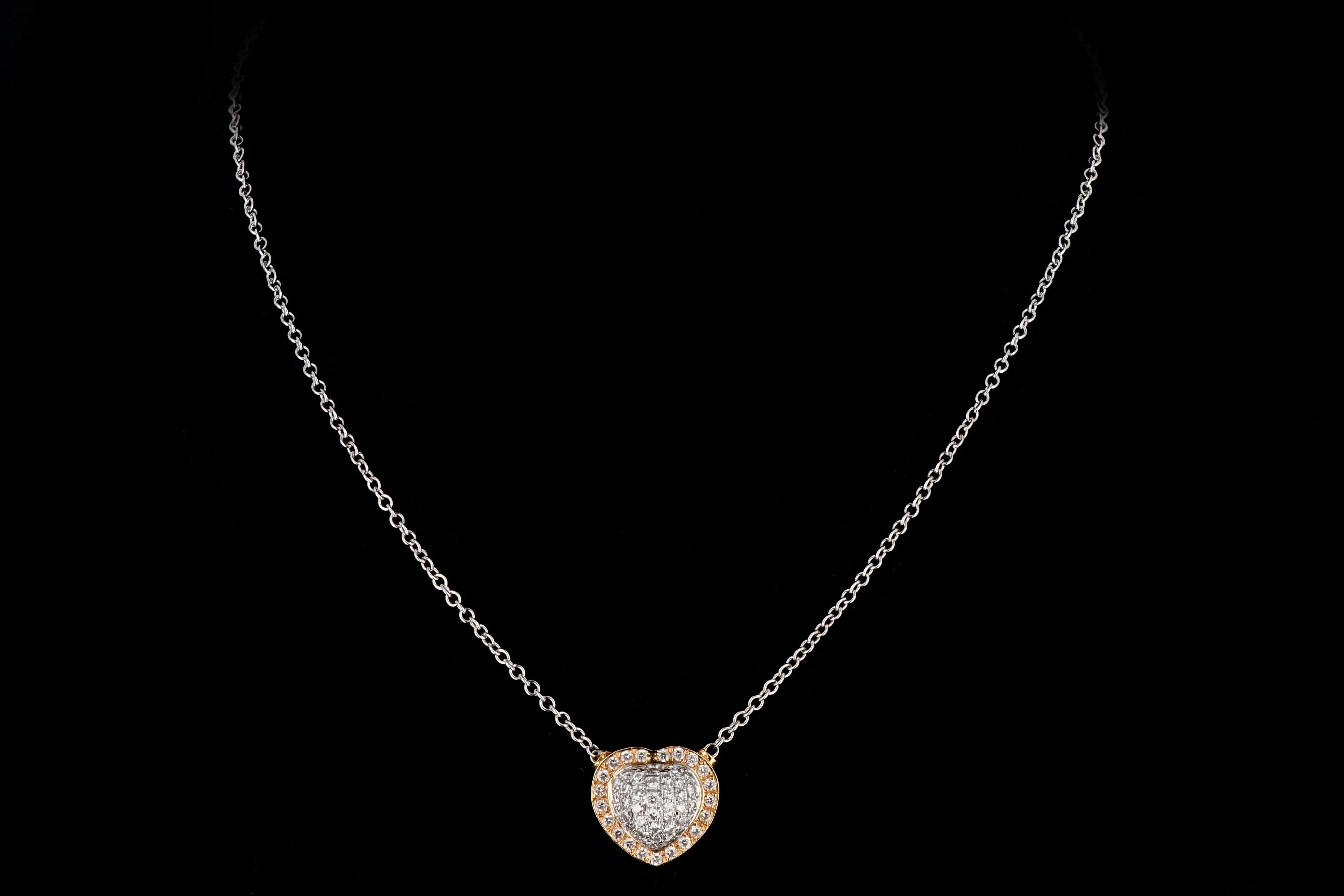 Modern 18K White and Rose Gold .75CTW Diamond Heart Pendant